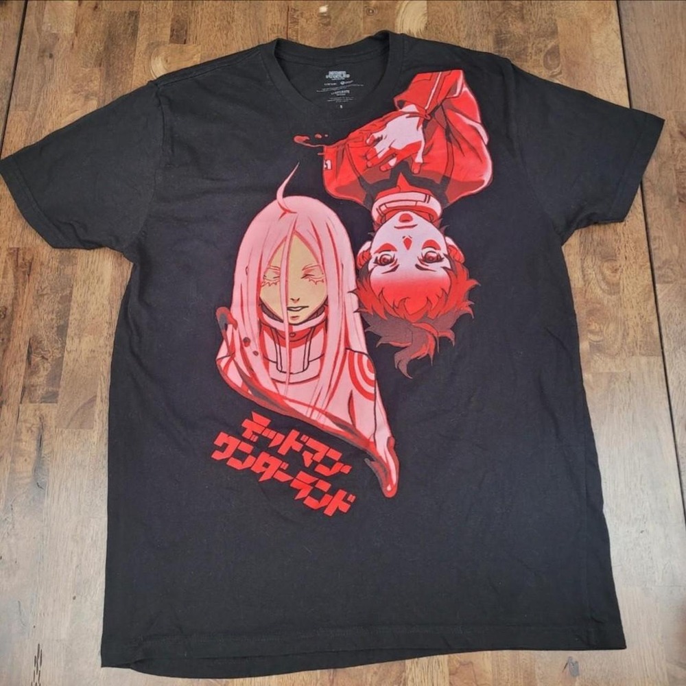 Deadman Wonderland Anime Cotton Men's Graphic Tee Black Shiro & Ganta Size Large